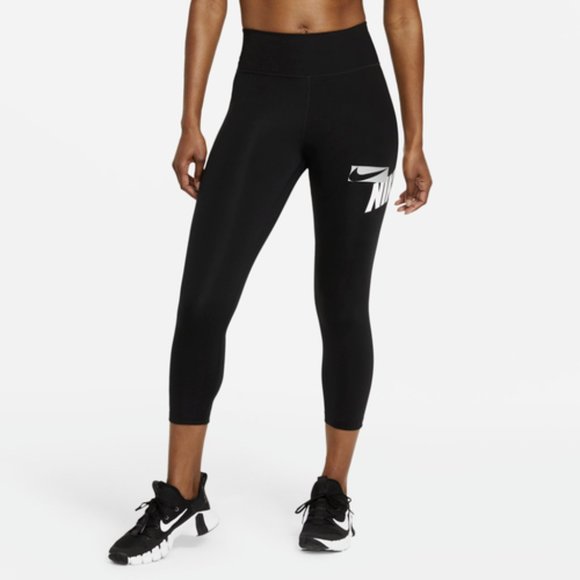 Nike One Women's Cropped Graphic-Print Leggings Black Size S MSRP $60 - Picture 1 of 1